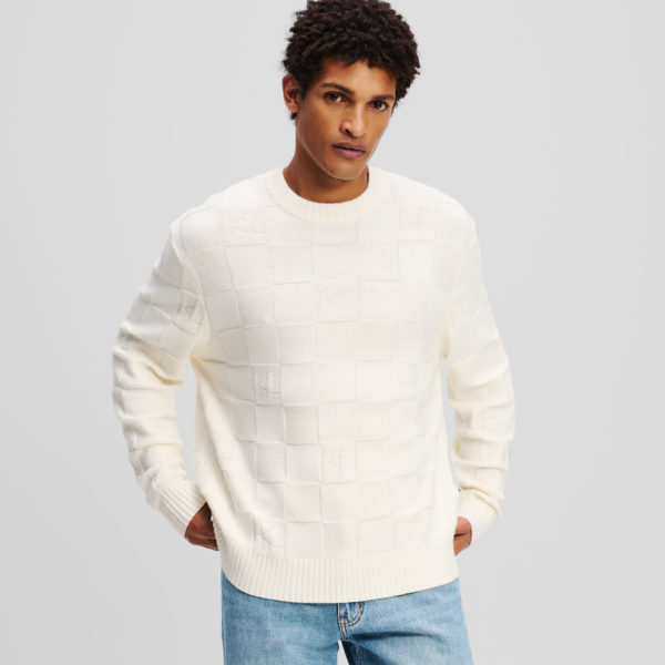 Karl Lagerfeld, Pull À Carreaux Kl Monogram, Homme, Crème Cannoli, Taille: XXXL