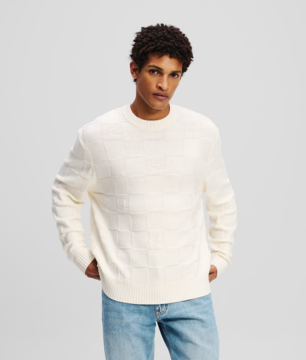 Karl Lagerfeld, Pull À Carreaux Kl Monogram, Homme, Crème Cannoli, Taille: XXXL