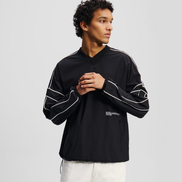 Karl Lagerfeld, Sweat-shirt À Col En V Avec Passepoil, Homme, Noir, Taille: XXXL