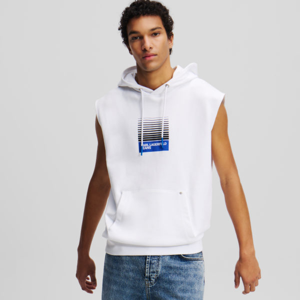 Karl Lagerfeld, Sweat À Capuche Sans Manche Avec Logo Encadré Estompé, Homme, Blanc, Taille: XXXL