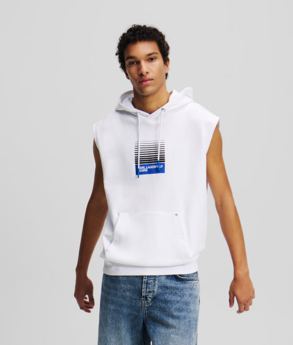 Karl Lagerfeld, Sweat À Capuche Sans Manche Avec Logo Encadré Estompé, Homme, Blanc, Taille: XXXL