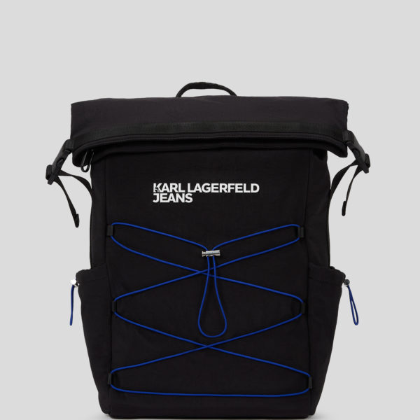 Karl Lagerfeld, Sac À Dos Fonctionnel À Rabat Roulé Avec Cordons, Homme, Noir, Taille: X00