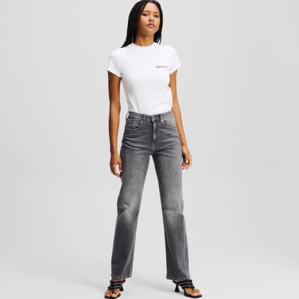 Karl Lagerfeld, Jean Droit À Taille Haute, Femme, Gris clair délavé, Taille: L3232