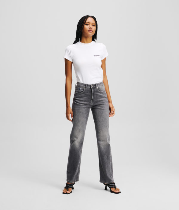 Karl Lagerfeld, Jean Droit À Taille Haute, Femme, Gris clair délavé, Taille: L3232