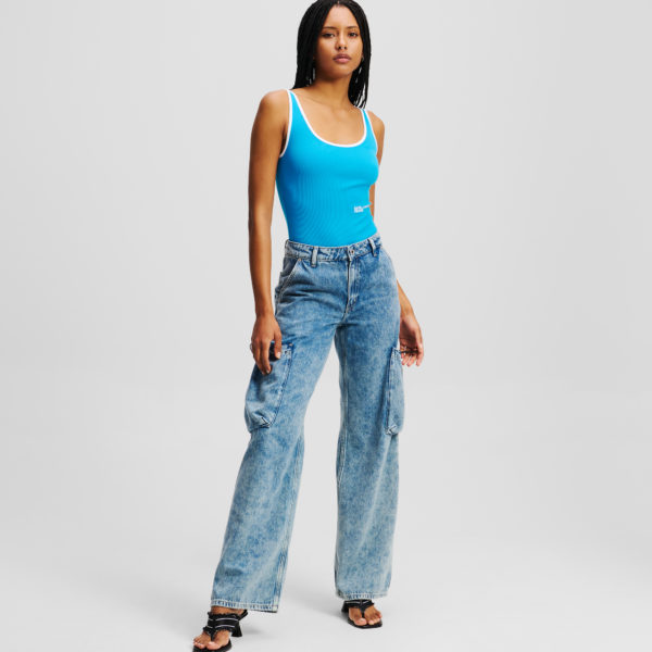 Karl Lagerfeld, Jean Utilitaire Décontracté Taille Mi-haute, Femme, Bleu Marbre, Taille: L3232