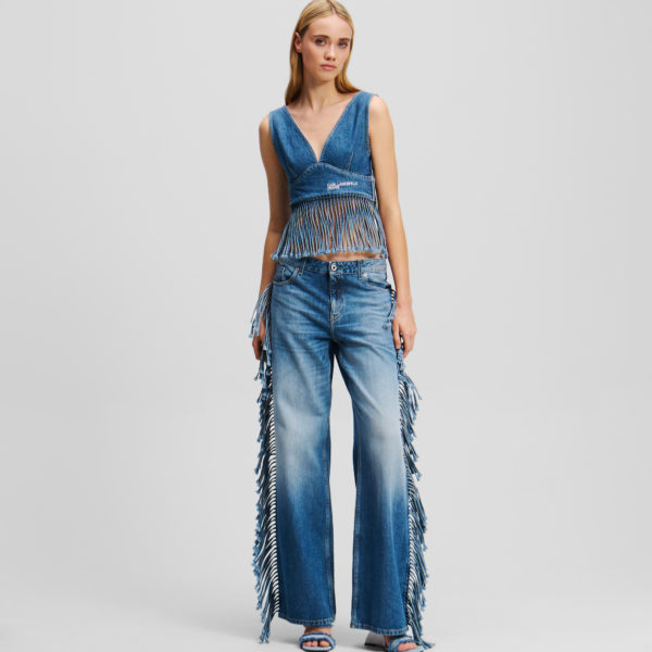 Karl Lagerfeld, Jean Décontracté À Franges, Femme, Bleu moyen lavé à la pierre, Taille: L3232