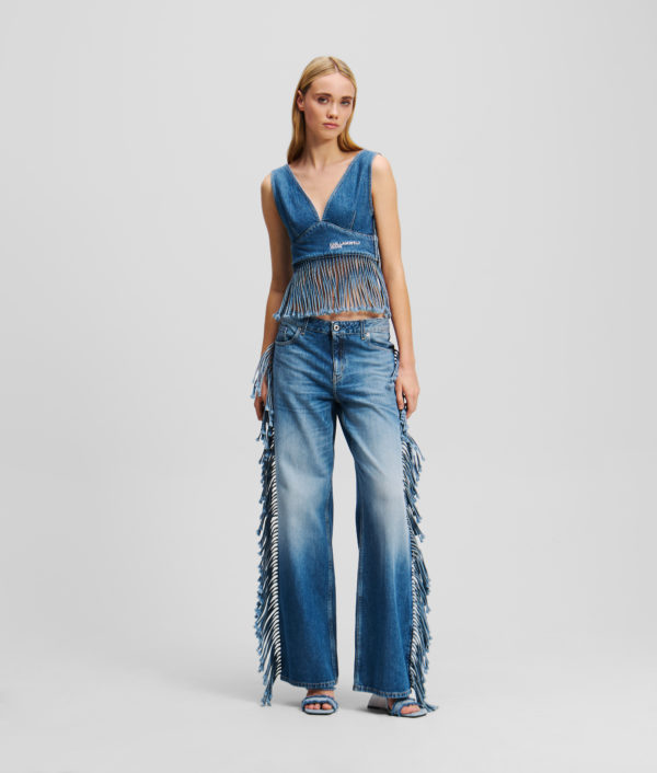 Karl Lagerfeld, Jean Décontracté À Franges, Femme, Bleu moyen lavé à la pierre, Taille: L3232
