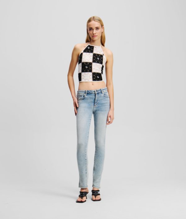 Karl Lagerfeld, Jean Skinny Taille Haute À Bas Fendu, Femme, Bleu vif, Taille: L3232