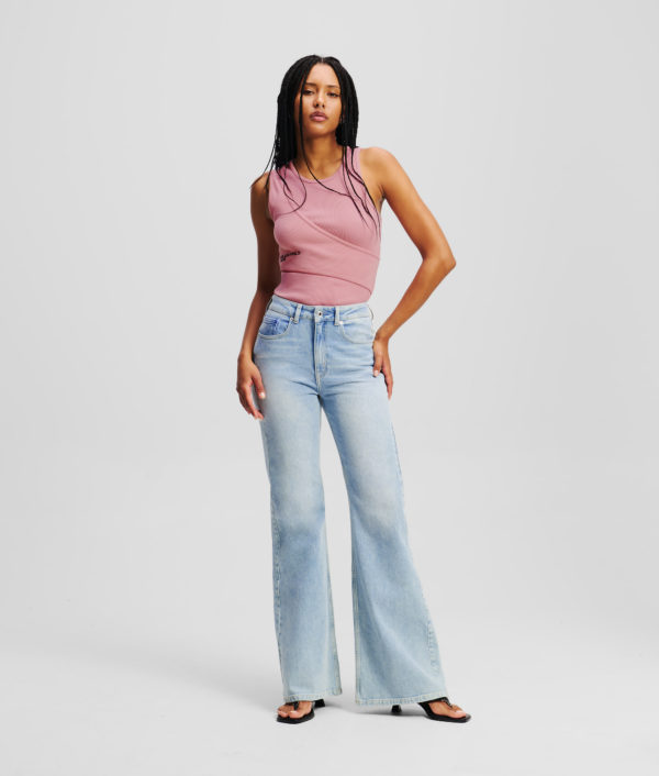 Karl Lagerfeld, Jean Flare En Denim Taille Haute, Femme, Bleu clair lavé, Taille: L3232
