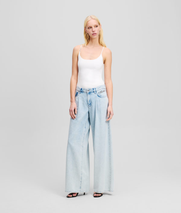 Karl Lagerfeld, Jean Jambes Larges Taille Mi-haute, Femme, Denim Bleu Clair, Taille: X30