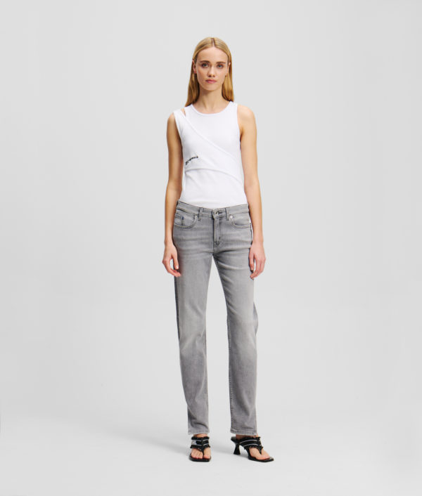 Karl Lagerfeld, Jean Slim À Taille Mi-haute Et Bas Fendu, Femme, Gris Clair, Taille: L3232
