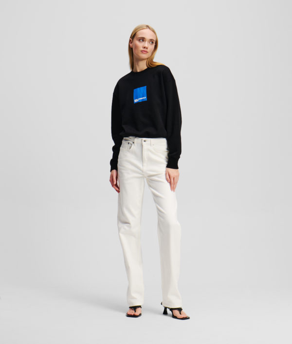 Karl Lagerfeld, Jean Droit À Taille Haute, Femme, Denim Blanc, Taille: L3232