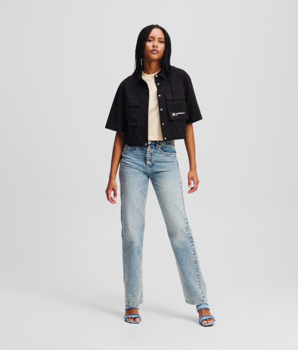 Karl Lagerfeld, Jean Droit Boutonné À Taille Haute, Femme, Bleu clair visuel, Taille: L3232