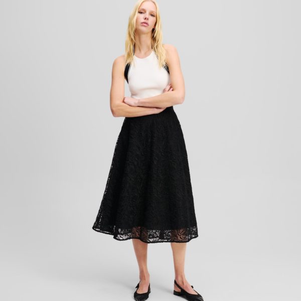 Karl Lagerfeld, Jupe Avec Broderie Orchidée, Femme, Noir, Taille: X48