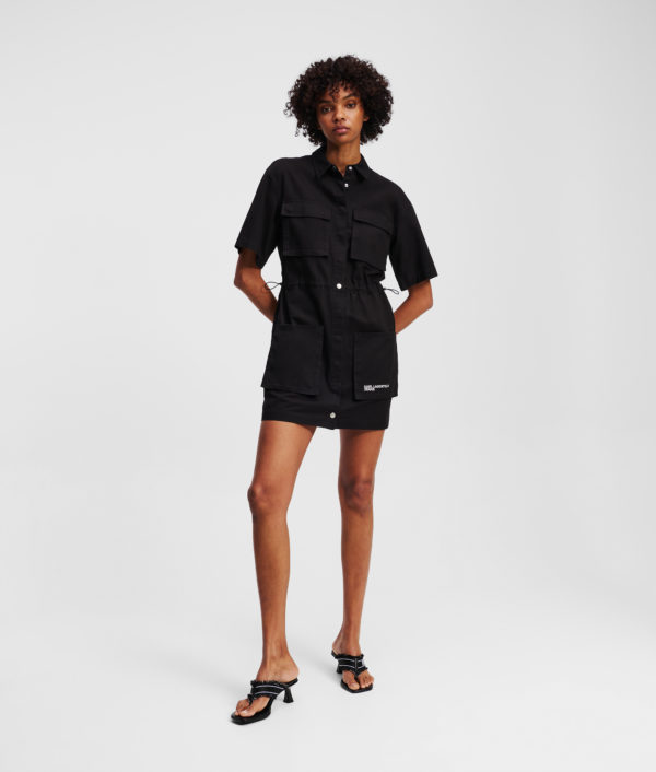 Karl Lagerfeld, Robe Chemise Utilitaire, Femme, Noir, Taille: XXS