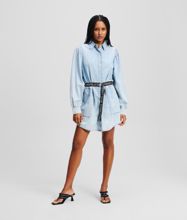 Karl Lagerfeld, Robe Chemise En Denim À Manches Bouffantes, Femme, Bleu Clair, Taille: XXS