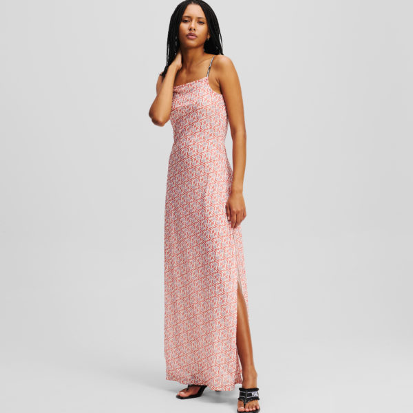 Karl Lagerfeld, Robe Maxi En Mesh Avec Monogram Klj, Femme, Monogramme rouge sur toute la surface, Taille: XXS