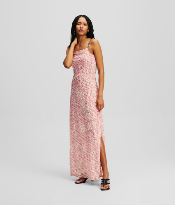 Karl Lagerfeld, Robe Maxi En Mesh Avec Monogram Klj, Femme, Monogramme rouge sur toute la surface, Taille: XXS
