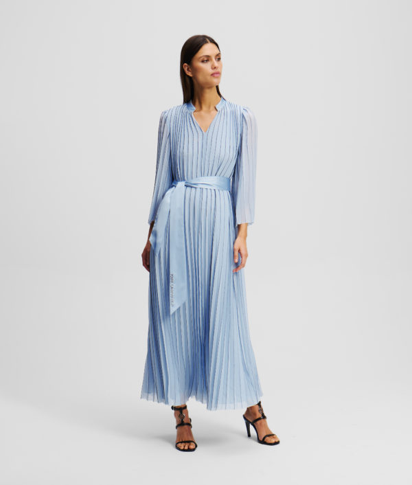 Karl Lagerfeld, Robe Longue Plissée, Femme, Bleu Kentucky, Taille: X48