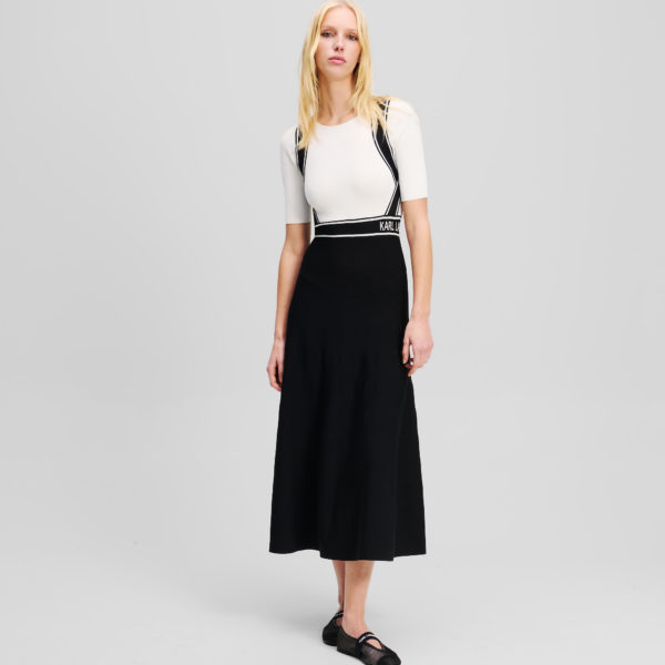 Karl Lagerfeld, Robe En Tricot Avec Logo Karl, Femme, Blanc/Noir, Taille: XXXL