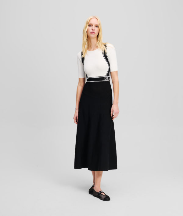 Karl Lagerfeld, Robe En Tricot Avec Logo Karl, Femme, Blanc/Noir, Taille: XXXL