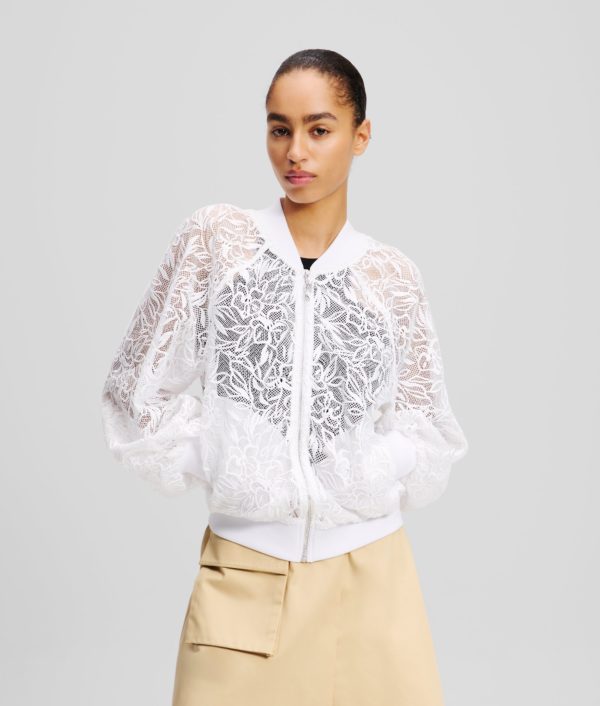 Karl Lagerfeld, Veste Bomber Avec Broderie Orchidée, Femme, Blanc, Taille: X48