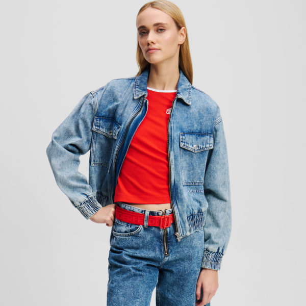 Karl Lagerfeld, Veste Bomber En Denim, Femme, Bleu marbré clair, Taille: XXS