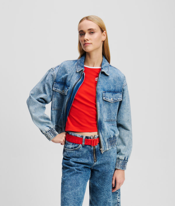 Karl Lagerfeld, Veste Bomber En Denim, Femme, Bleu marbré clair, Taille: XXS