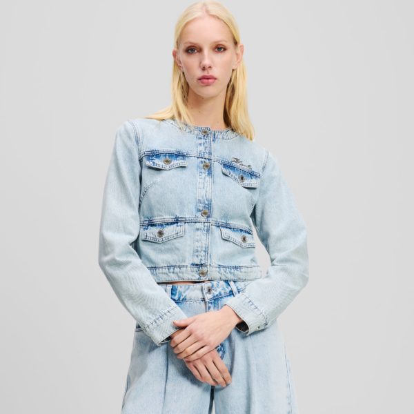 Karl Lagerfeld, Veste En Jean Sans Col, Femme, Denim Bleu Clair, Taille: XXS