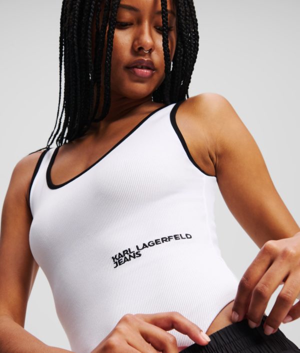 Karl Lagerfeld, Body Côtelé, Femme, Blanc, Taille: XXS