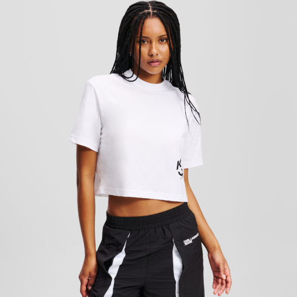 Karl Lagerfeld, T-shirt Cropped Klj Monogram, Femme, Blanc, Taille: XXS