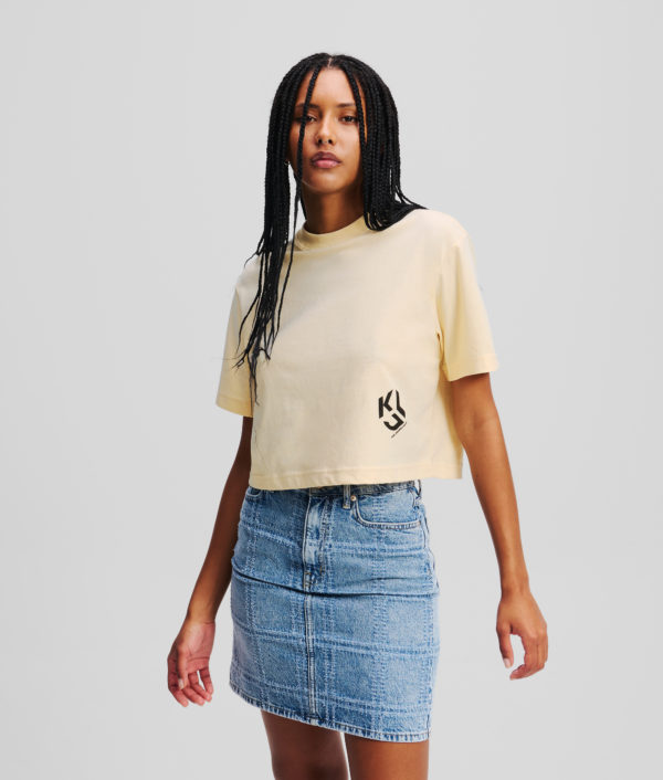 Karl Lagerfeld, T-shirt Cropped Klj Monogram, Femme, Frêne de bois, Taille: XXS