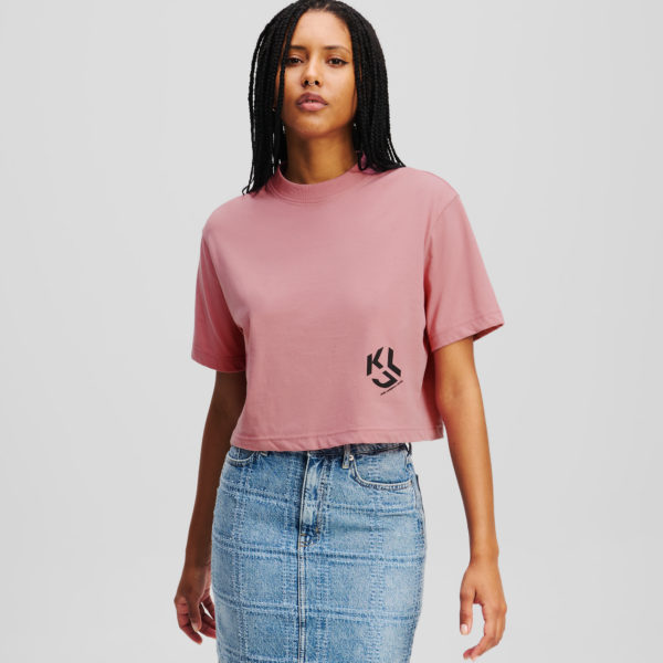Karl Lagerfeld, T-shirt Cropped Klj Monogram, Femme, Gorge de renard, Taille: XXS
