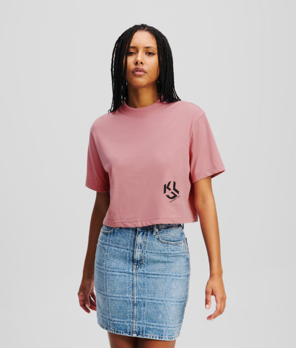 Karl Lagerfeld, T-shirt Cropped Klj Monogram, Femme, Gorge de renard, Taille: XXS