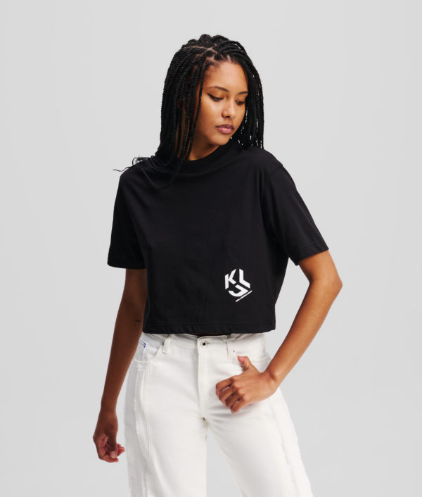 Karl Lagerfeld, T-shirt Cropped Klj Monogram, Femme, Noir, Taille: XXS