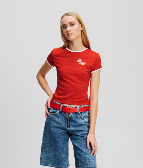Karl Lagerfeld, T-shirt À Manches Courtes, Femme, Poinciana, Taille: XXS