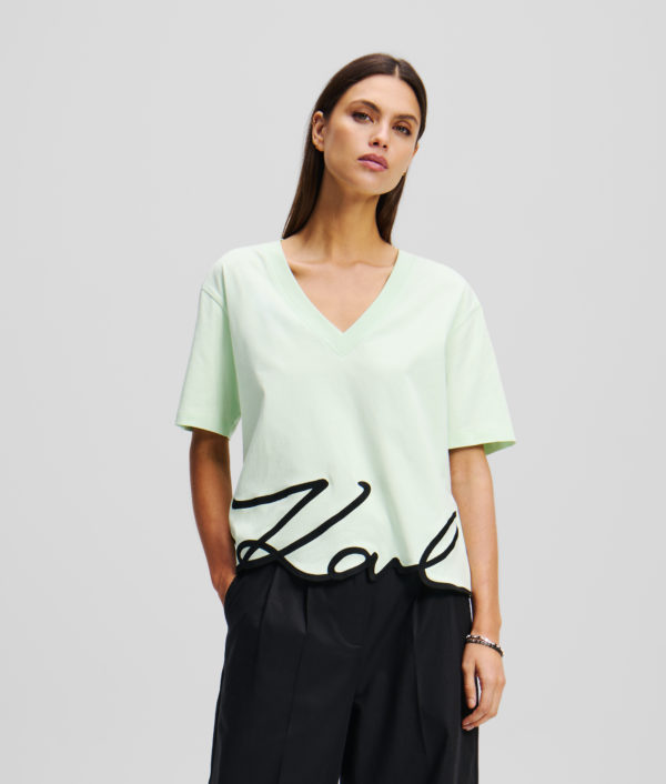 Karl Lagerfeld, T-shirt Col En V Karl Signature, Femme, Vaporisateur, Taille: XXS