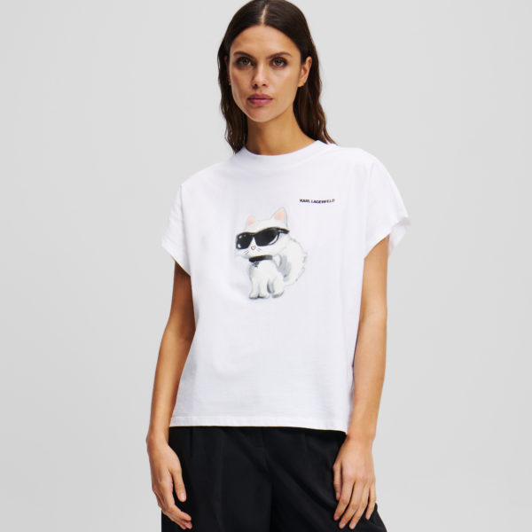 Karl Lagerfeld, T-shirt Oversize Ikon Choupette, Femme, Blanc, Taille: XXXL