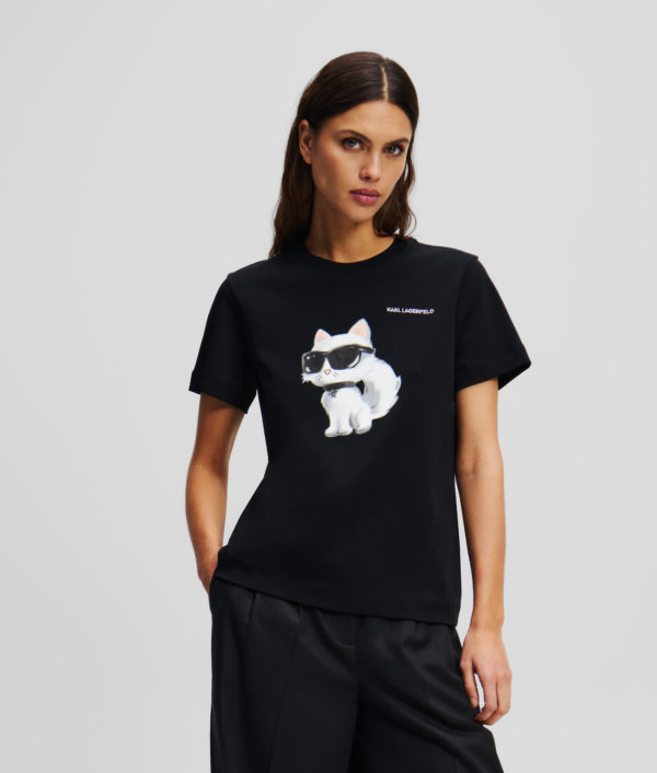 Karl Lagerfeld, Ikon Choupette Aquarelle T-shirt, Femme, Noir, Taille: XXXL