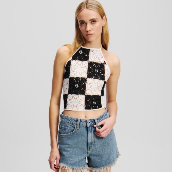 Karl Lagerfeld, Top Dos Nu En Crochet, Femme, Noir/Blanc, Taille: XXS