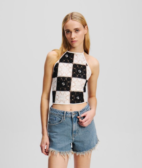 Karl Lagerfeld, Top Dos Nu En Crochet, Femme, Noir/Blanc, Taille: XXS