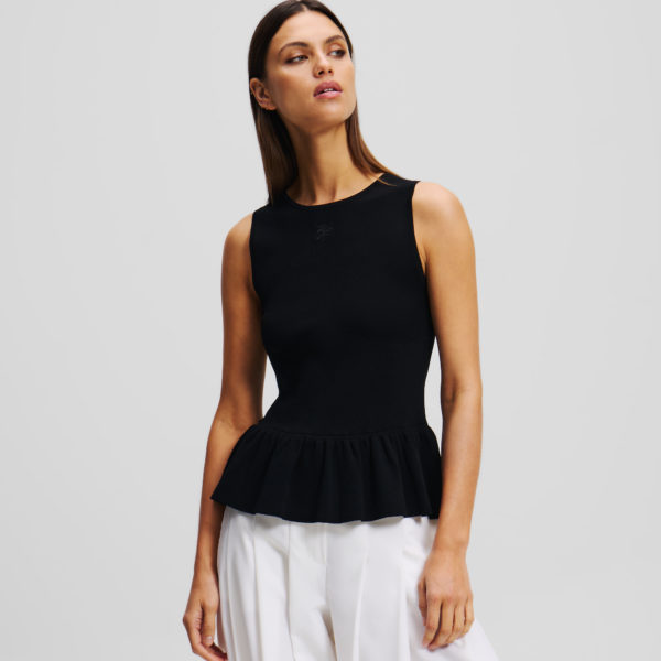 Karl Lagerfeld, Top Tricot Peplum Sans Manches, Femme, Noir, Taille: XXXL