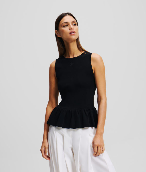 Karl Lagerfeld, Top Tricot Peplum Sans Manches, Femme, Noir, Taille: XXXL