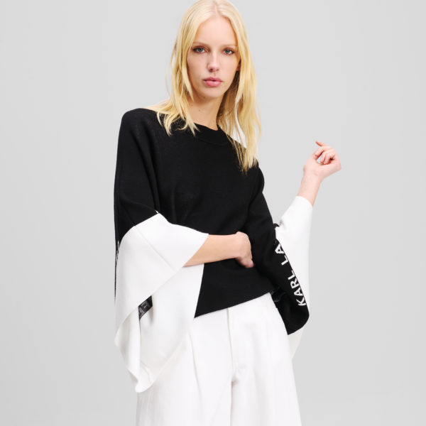 Karl Lagerfeld, Poncho Avec Logo Karl, Femme, Blanc/Noir, Taille: XXXL
