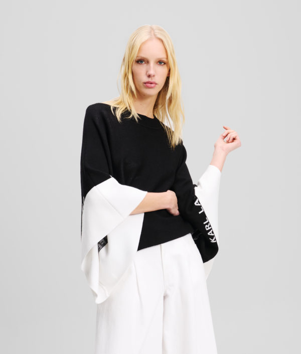 Karl Lagerfeld, Poncho Avec Logo Karl, Femme, Blanc/Noir, Taille: XXXL