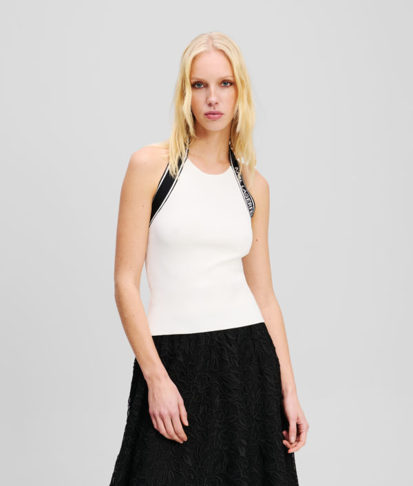 Karl Lagerfeld, Haut Dos Nu Avec Logo Karl, Femme, Blanc/Noir, Taille: XXXL
