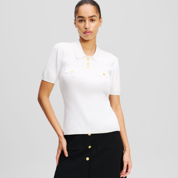 Karl Lagerfeld, Polo Avec Boutons, Femme, Blanc, Taille: XXXL