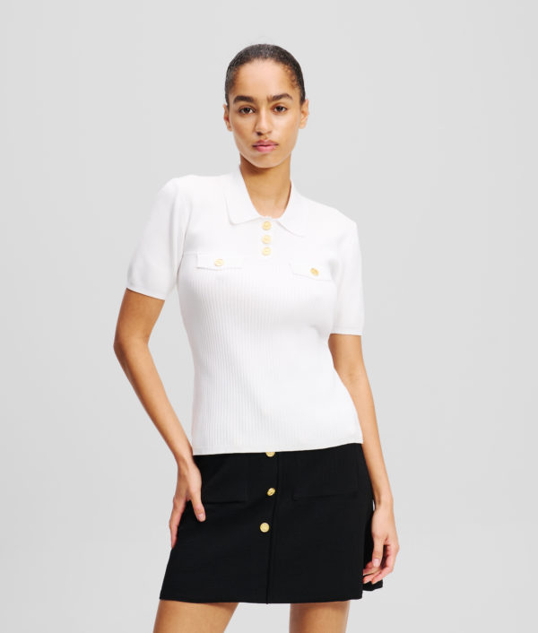 Karl Lagerfeld, Polo Avec Boutons, Femme, Blanc, Taille: XXXL