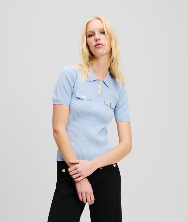 Karl Lagerfeld, Polo Avec Boutons, Femme, Bleu Kentucky, Taille: XXXL