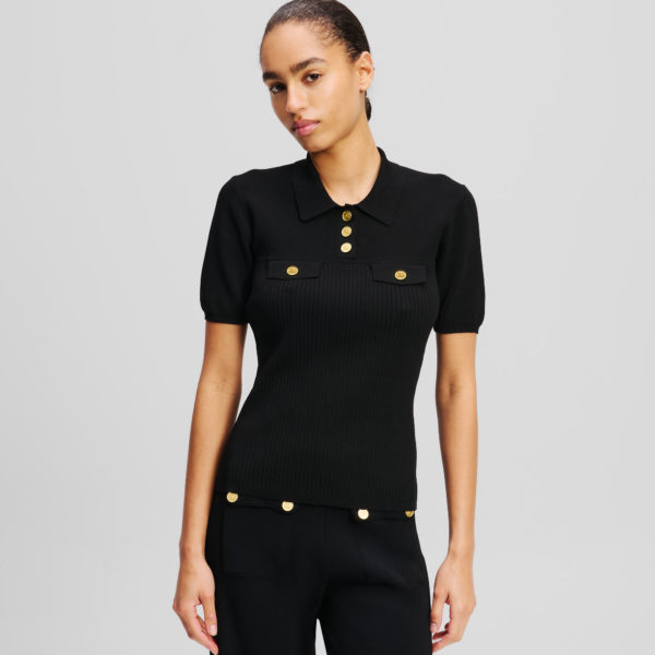 Karl Lagerfeld, Polo Avec Boutons, Femme, Noir, Taille: XXXL